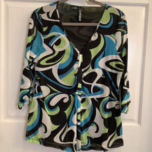 Women's Tribal Blouse XL Black Blue green